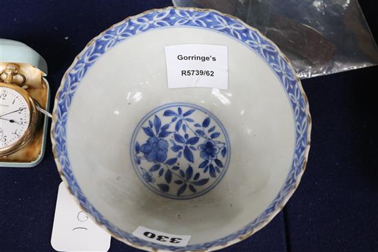 A Chinese Kangxi blue and white bowl, and stand diameter 15cm height 7cm